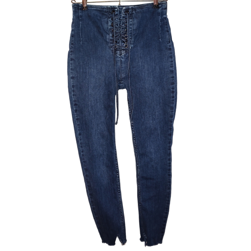 Free People Lace up High Rise Skinny Stretch Denim Jeggings Boho Whimsigoth 26 - Picture 7 of 11
